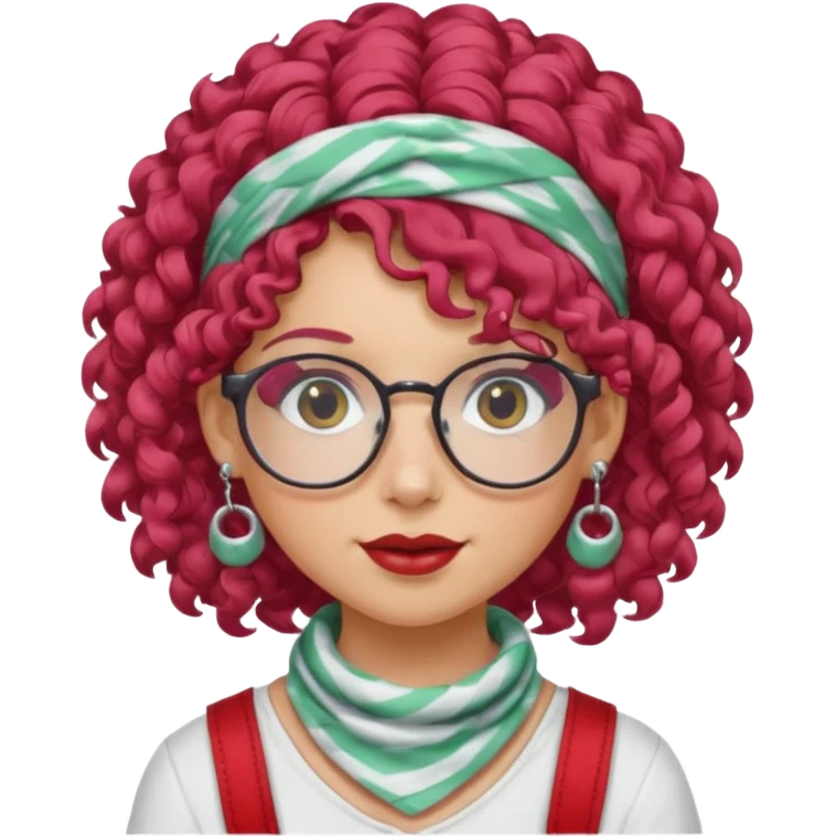 girl with curly  peppermint hair and bandana and glassess and earring emoji