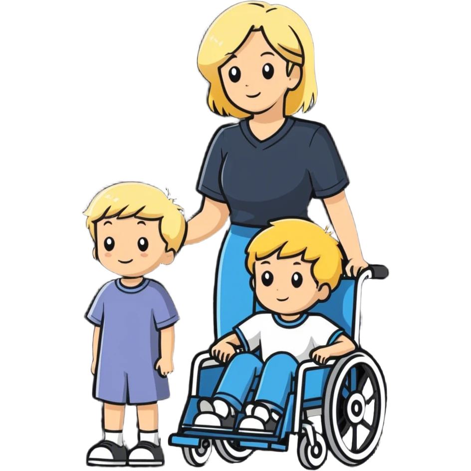 Boy in wheelchair with blonde women emoji