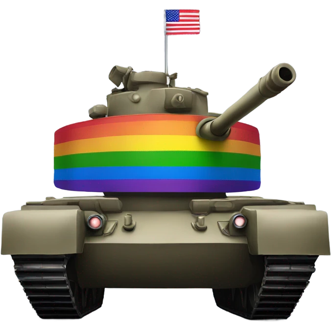 A tank with a rainbow flag emoji
