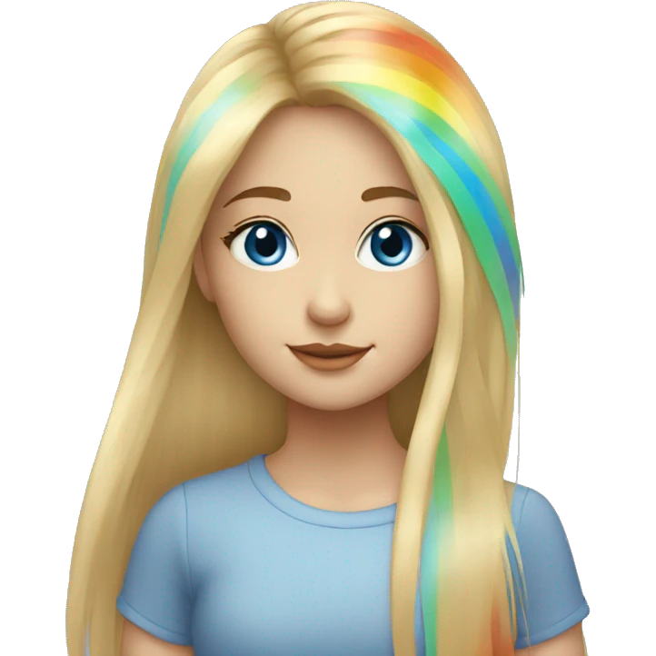girl blue eyes with rainbow long hair with fringe  emoji