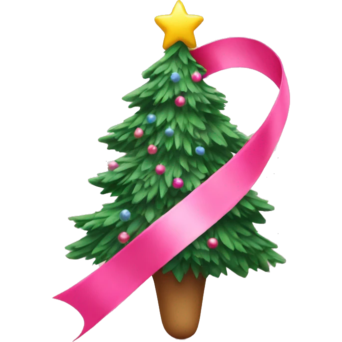 cut pink ribbon with Christmas tree emoji