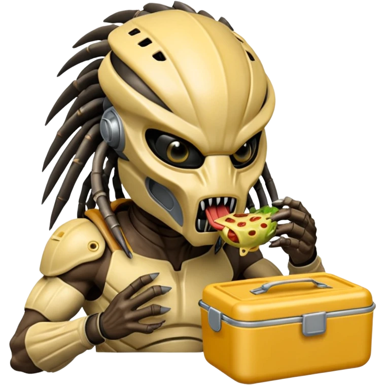 The predator with mask eating from a lunchbox, the setting should not be cartoon like. emoji