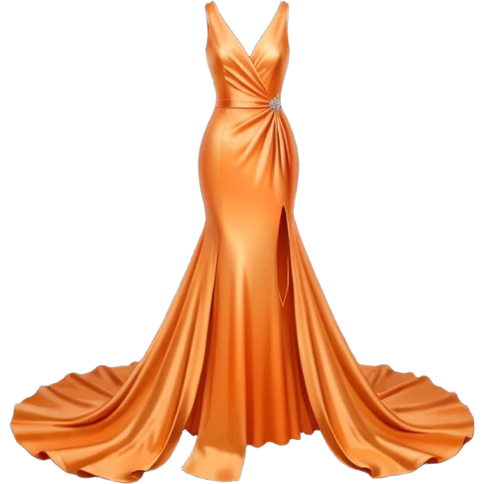 realistic isolated long slim pastel orange formal party satin dress with gradient shiny sparkling dark orange emoji