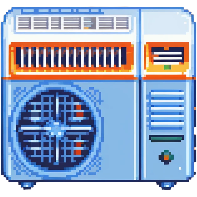 Pixelated window air conditioner with cool blue air effect emoji