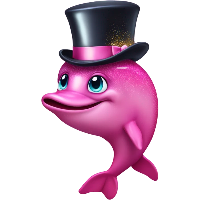 Pink ombre dolphin with a top hat monocle and glitter emoji