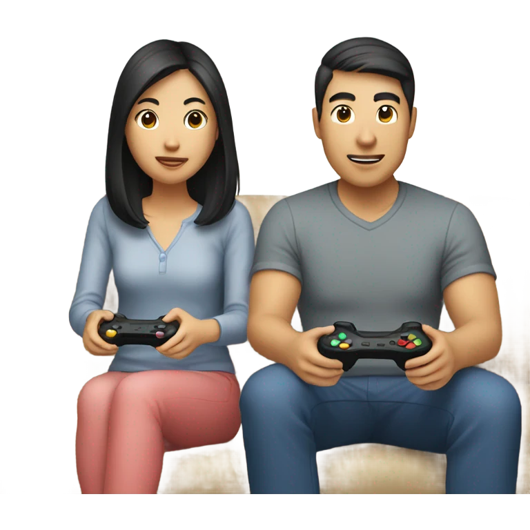 Asian Couple playing video games emoji