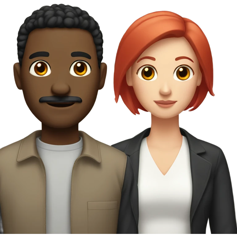 Black man with short black hair and mustache with white woman with straight red hair emoji