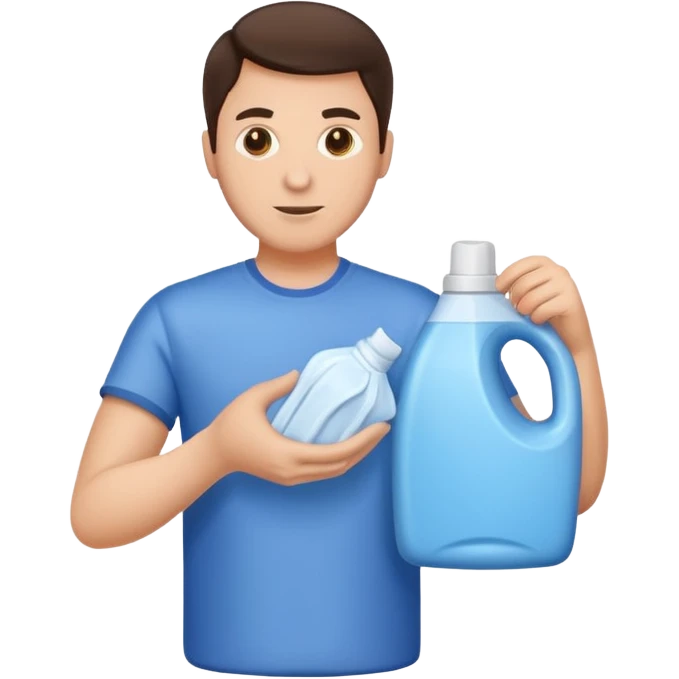 brunette man holding laundry detergent emoji