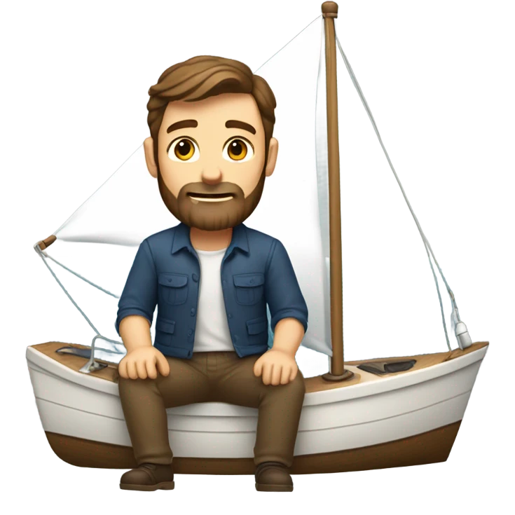 Brown hair man with beard on a sailboat emoji