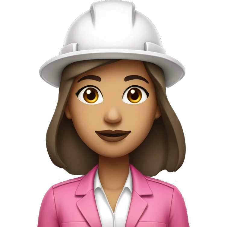 Light tan girl with white construction hat wearing construction uniform headshot with dark brown hair with pink lips and long eyelashes  emoji
