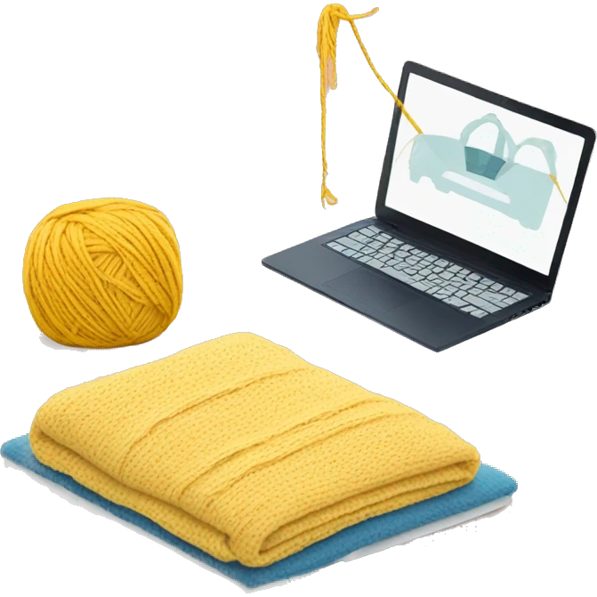 Bed + laptop + yarn skein emoji