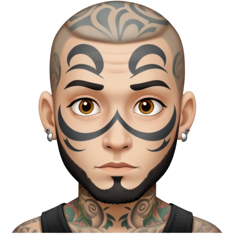 man with face tattoos, neutral expression emoji