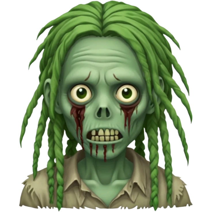 create zombie with dreadlocks have some of the drealocks cover his face emoji
