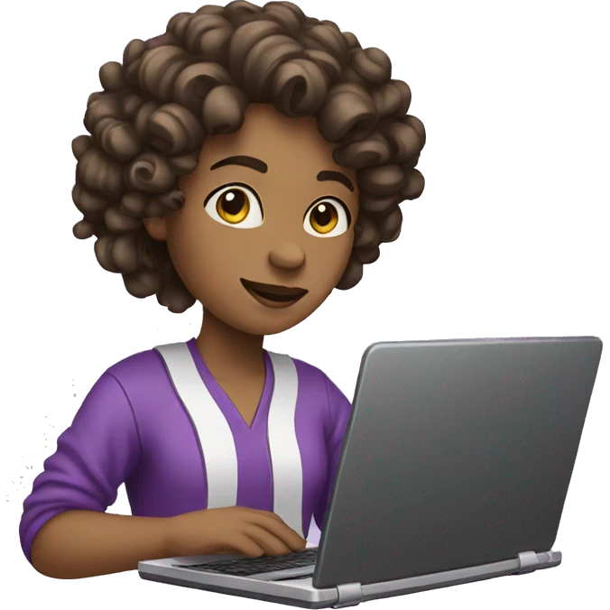 a person using a notebook. that has curls and wears clothes with purple tones emoji