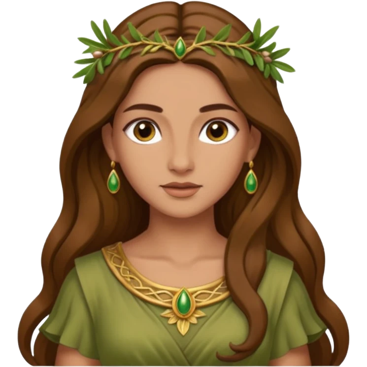 Diana, Nature Goddess from Rome Mythology with long brown hair, olive outfit emoji