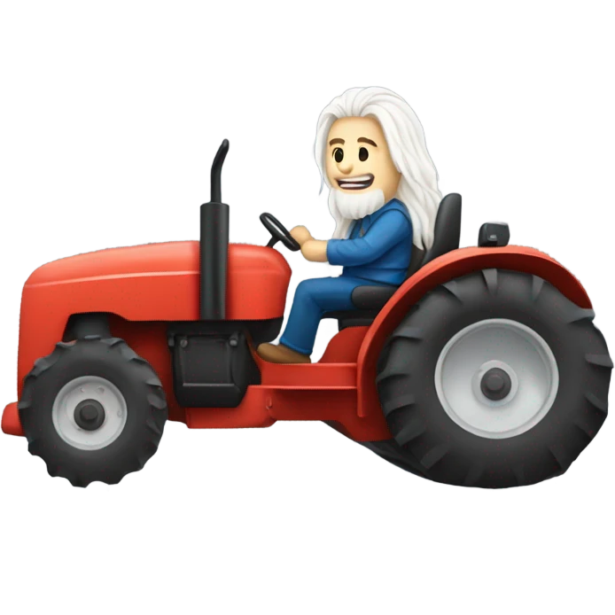 White long-haired Rock and roll farmer on a tractor  emoji