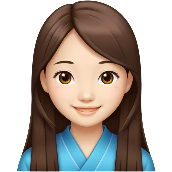 Chinese girl with long straight brown hair, smiling, just face emoji