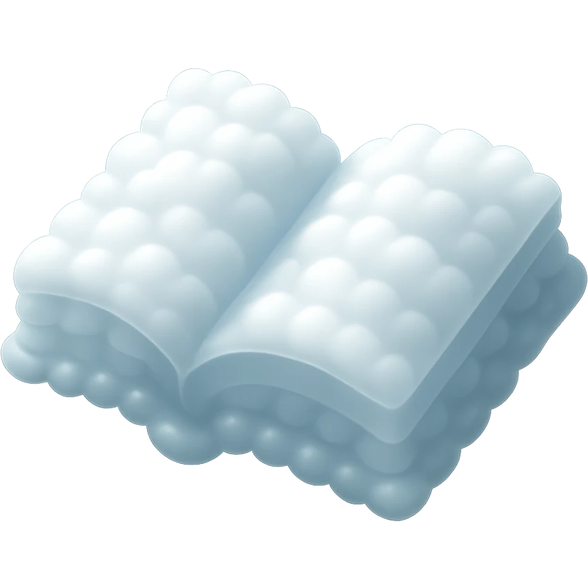 thick open book made entirely of small, very bright white fluffy convex clouds, matte glass style emoji