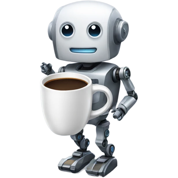 robot with a cup of coffee emoji
