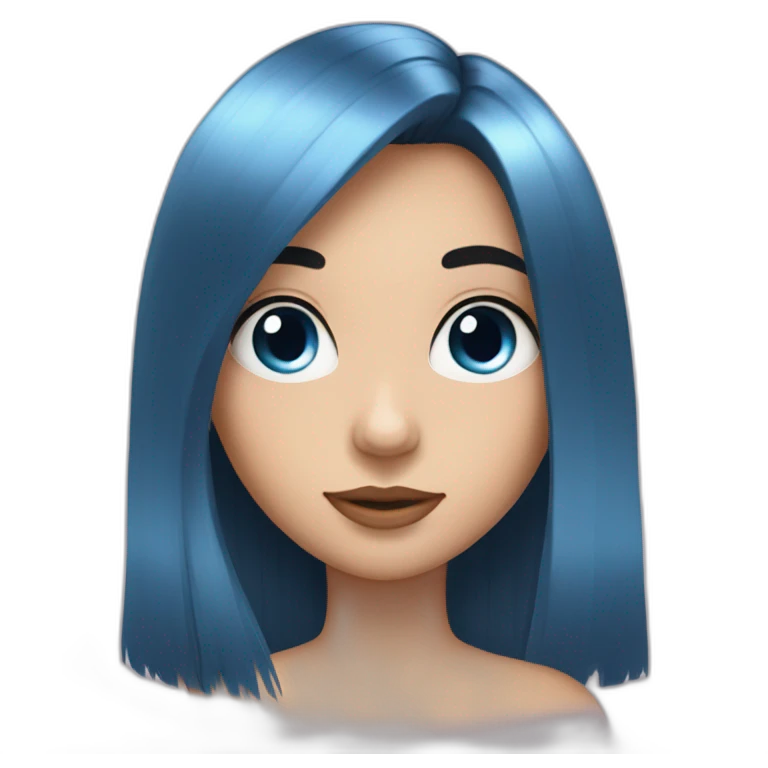 girl with long black hair and thick fringe, blue eyes emoji