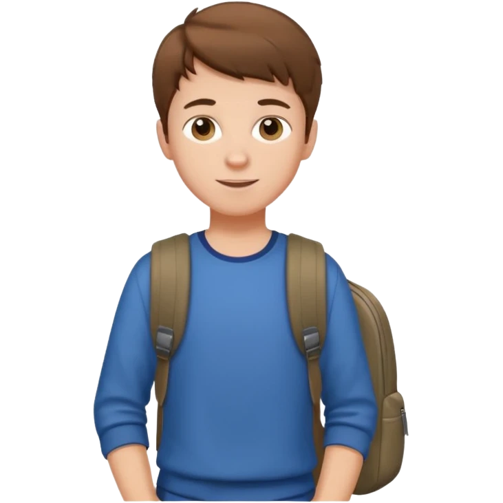 white teenage boy student, casual clothes, friendly expression, holding a backpack emoji