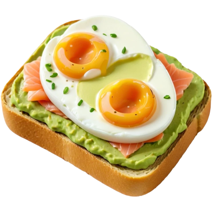 avocado toast with salmon and pachot eggs, green cream is covering everything emoji