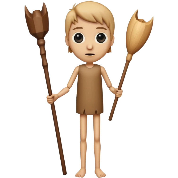 a tall, cylindrical, wooden-like figure with a human-like face, large eyes, and a slight smile. It has small, thin arms and human legs. It appears to be holding a long, wooden stick or bat.
 emoji