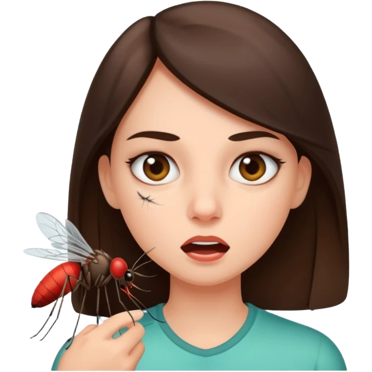 Mosquito that bites a human on the face of a brunette girl emoji