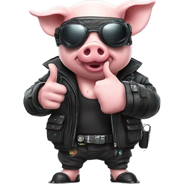 Pig cyberpunk with thumbs up emoji