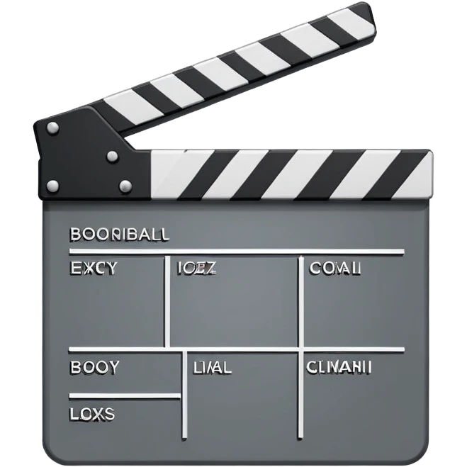 movie clapperboard with geometric outline, precise thin black lines and only one diagonal line crossing through, clean design emoji