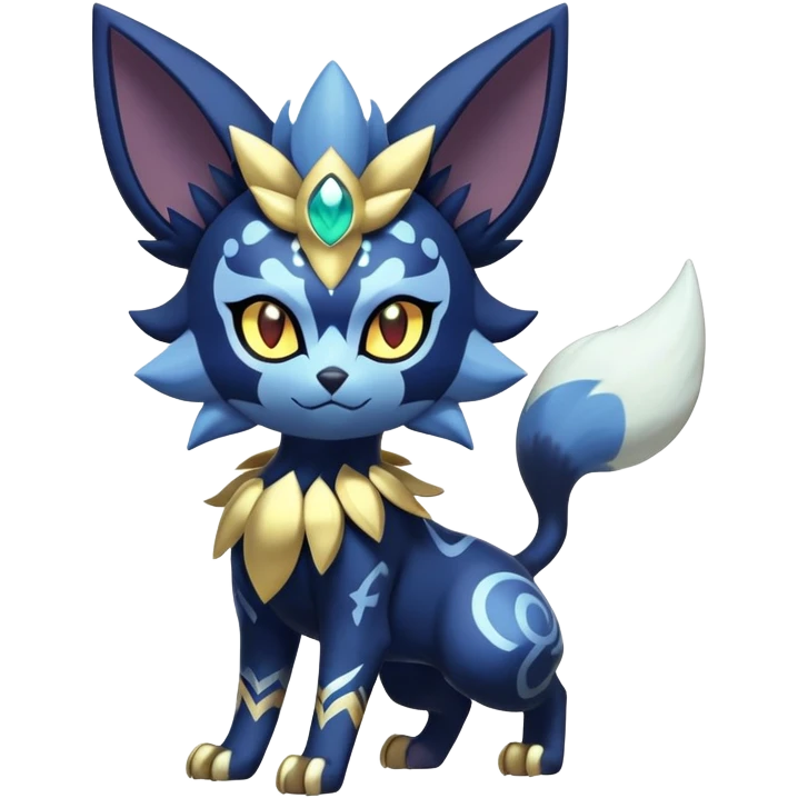 Shiny Exotic Badass Colorful Ethereal Royal Mysterious Gothic Meowstic-Zorua-Litten-Noibat-Pokémon-Fakémon-hybrid-creature (full body) with pattern-markings with golden eyes emoji