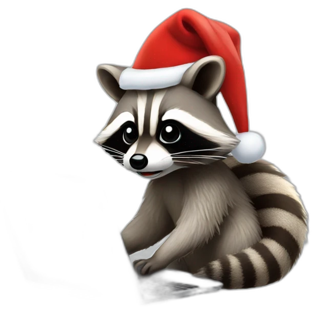 the face of a raccoon with a christmas hat working on a laptop emoji