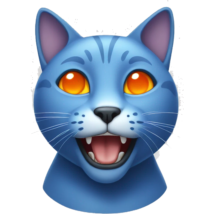 blue cat with orange eyes and two teeth emoji