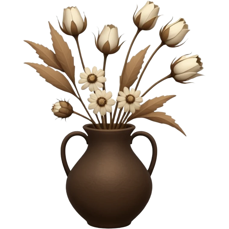 White Dried flowers and pods in a brown vase emoji