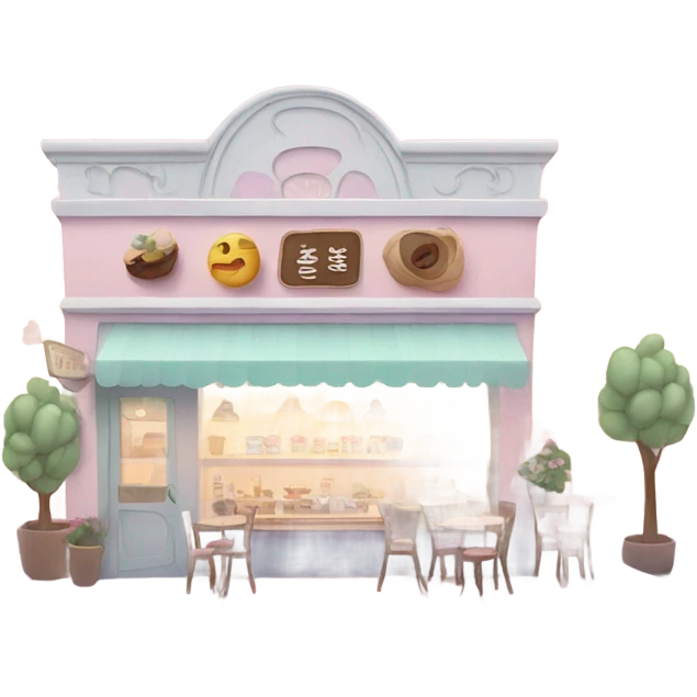 Cute little coffee shop in a city with pastel colors  emoji