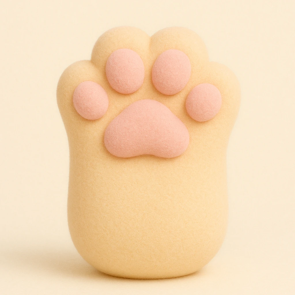 fluffy cat paw, flocked toys style, fuzzy texture, soft pastel colors emoji