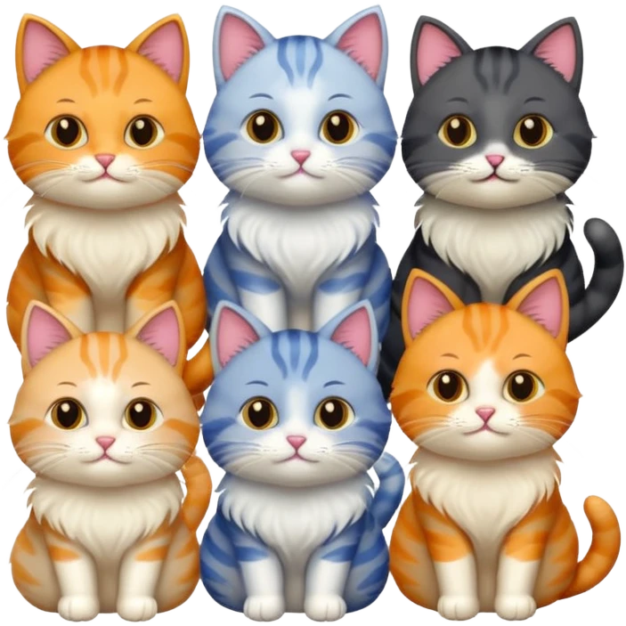 6 cats with different coloured coats emoji
