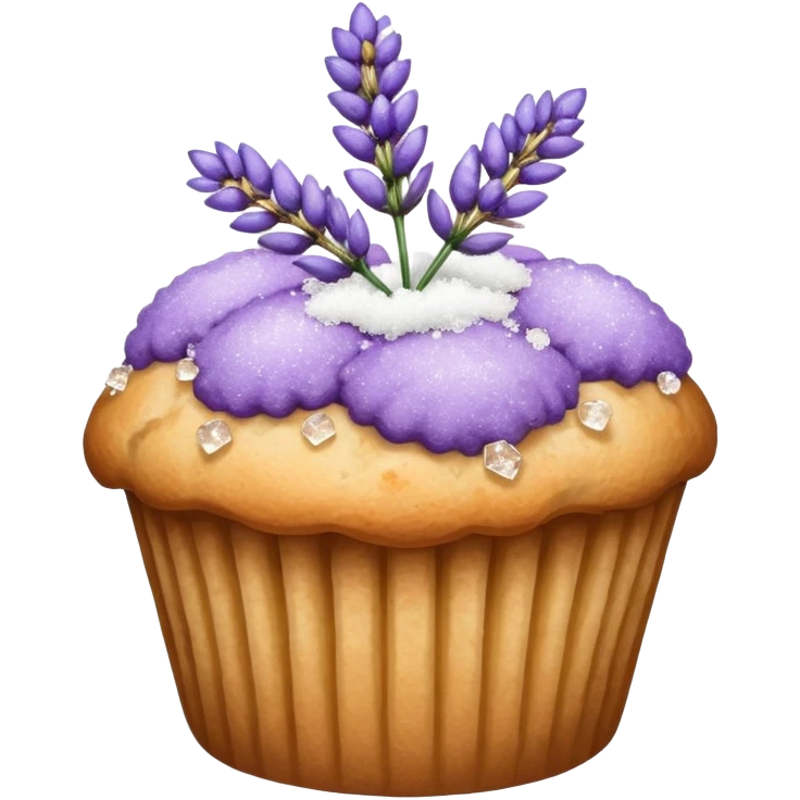 Lavender flower sprig muffin with berry and sugar crystals emoji