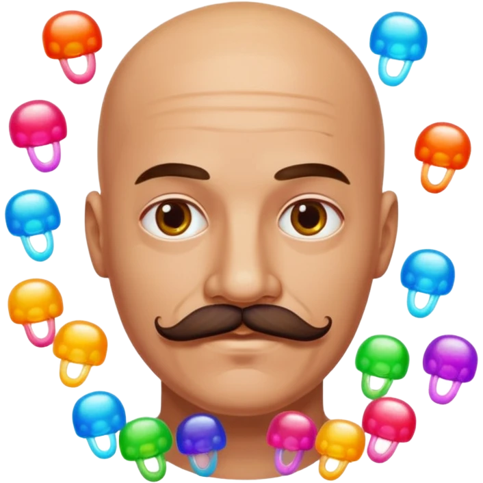 bald guy with a mustache made out of jellies emoji