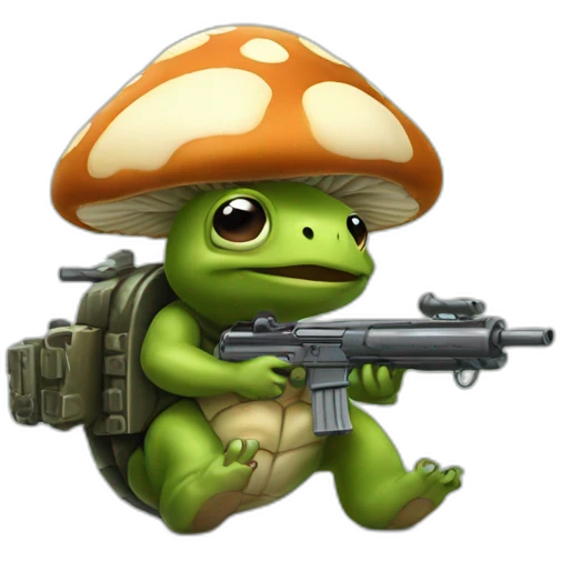 Mushroom turtle with a machine gun emoji