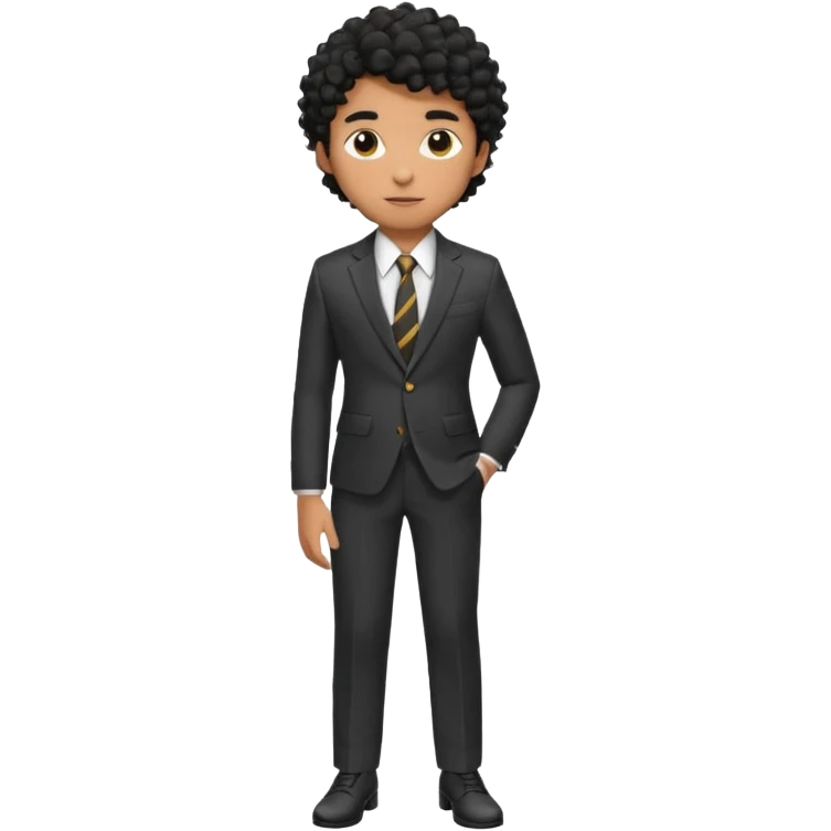Young man, brown skin, black curly hair, tailored trousers, suit jacket, and tie

 emoji