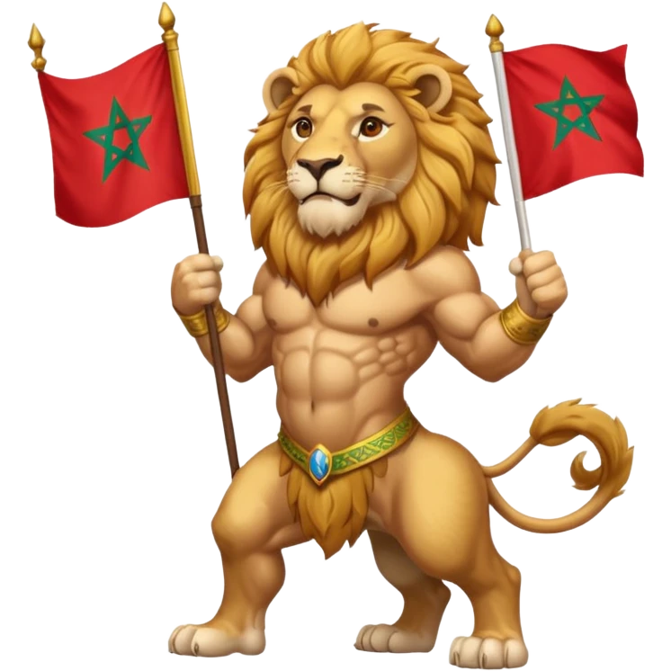 A atlas lion holding a morocco flag emoji