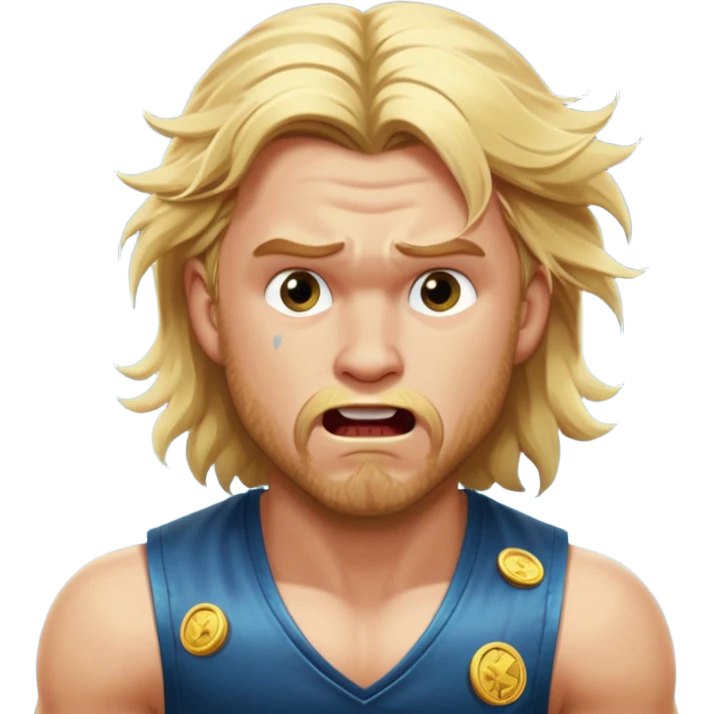 disheveled Thor losing money at a slot machine, panicked face, coins flying emoji