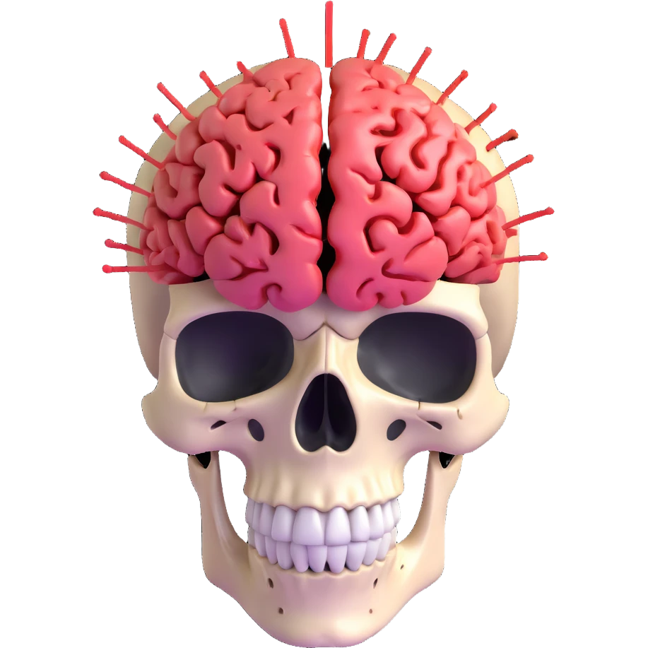 skull with brain popping out in a burst of light emoji