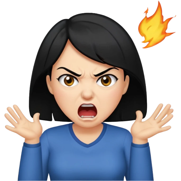 angry mom with black hair yelling emoji
