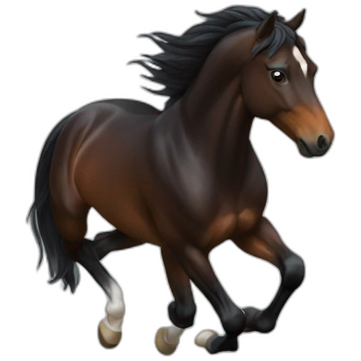 galloping dark bay horse with small star headmark emoji
