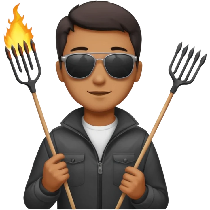 A guy in sunglasses holding tongs, proudly turning skewers over glowing charcoal. emoji