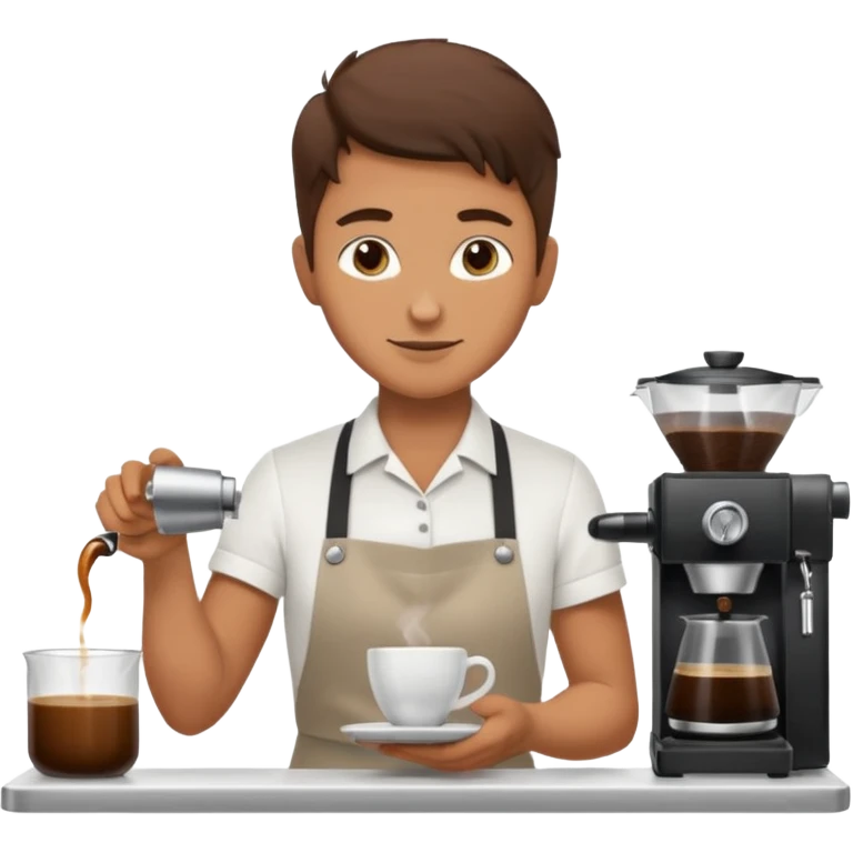 Бариста делает кофе. Цветовая палитра: #FFFFFF, #F7FD02, #D3D3D3, # 242424 emoji