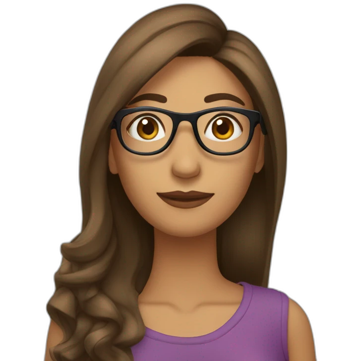Mujer cabello castaño largo, piel pálida con lentes emoji