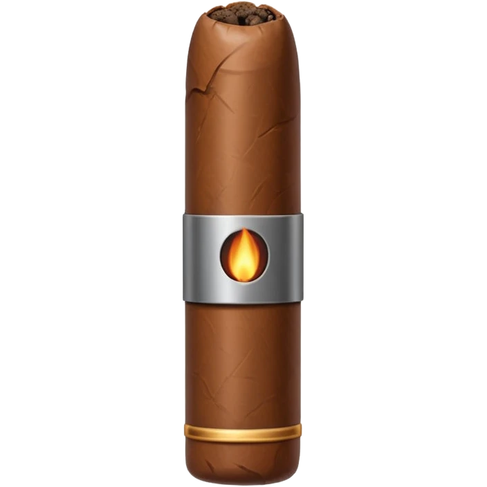 Emoji-style cigar icon, dark brown wrapper, subtle smoke, minimalistic, clean silhouette, metal details emoji